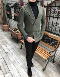 Terziademaltun Italyan Stil Erkek Slim Fit Kadife Kase Blazer Yesil Tek Ceket T3087 Erkek Moda Tarzlari Blazer Ceket Takim Elbise