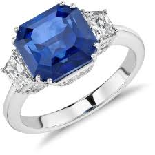 Blue Nile Blue Sapphire And Diamond Three Stone Ring 32 000 Liked On Pol Diamond Sapphire Engagement Ring Three Stone Rings Three Stone Sapphire
