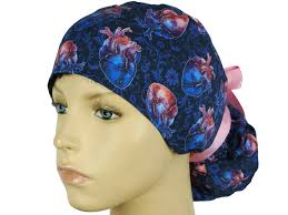 Anatomy heart scrub caps for women, surgical hat ponytail, cardiology nurse  cap