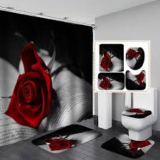 Canisters are ideal for cotton balls or shaving kits. Champagne Red Rose Shower Curtain Bath Mat Toilet Cover Rug Bathroom Decor Shower Bathtub Accessories Bath