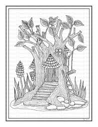 Tree Trunk Fairy House Printable Coloring Page Color With Steph In 2020 House Colouring Pages Coloring Pages Printable Coloring Book