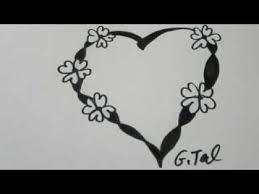 Continuous line hand drawing calligraphic vector flower with heart. Draw A Heart With Flowers And Twisted Ribbon Youtube