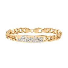 Men's bracelets ↓ men's rings ↓ watches ↓ ladies jewelry ↓ gold name plate necklaces. Script Name Embossed Id Curb Chain Bracelet In Sterling Silver And 14k Gold Plate 1 Line Gordon S Jewelers