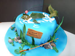 Even those beginning with fondant can make a marbled river to cover their main cake. Pin By Jamie Belcher On My Cakes Fish Cake Birthday Fish Cake Fish Birthday Cake