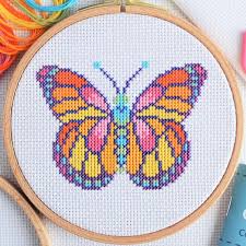 Pattern Quick Stitch Butterfly Cross Stitch Chart Easy Pretty Small Insect Modern Design Happy Colours Fits 5 Inch Hoop On 14 Count