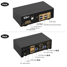Hdmi Kvm Switch Dual Monitor 2 Port 4K@60Hz Usb Kvm Switch Hdmi 2 In 2 Out  With Audio Microphone Output And Usb 2.0 Hub, Pc Monitor Keyboard Mouse  Switcher,No Adapter Required :