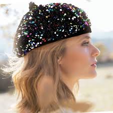 LUCKYBUNNY Sequin Beret Artist Hat Bling French Beret Hats for Women,  Fascinator Hat Christmas Parties Dances Accessories, Berets Style
