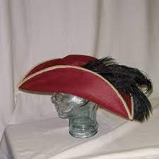 Red Pirate Hat Classic Tricorn With Gold Trim Black Etsy Pirate Hats Hats Black Feathers