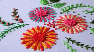 Using the chain stitch pattern, you can create all kinds of flower petals long and short. Hand Embroidery Lazy Daisy Stitch With French Knot Hand Embroidery Designs 23 Youtube