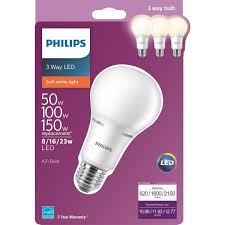 Philips 50 Watt 100 Watt 150 Watt Equivalent A21 Energy Saving 3 Way Led Light Bulb Soft White 2700k 472423 The Home Depot