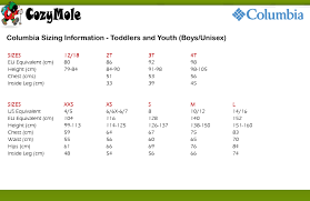 60 Scientific Columbia Youth Jacket Size Chart
