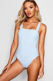 Women S Basic Rib Square Neck Thick Strap Bodysuit Boohoo Uk In 2021 Swimsuits One Piece Womens Swimsuits Bikini