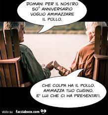 Per chi ha voglia di riderci un po' su, ecco le frasi più divertenti sul matrimonio che ti aiuteranno ad affrontare questo lungo cammino insieme alla persona amata. Domani Per Il Nostro 50 Anniversario Voglio Ammazzare Il Pollo Che Colpa Ha Il Pollo Ammazza Tuo Cognato Divertente Citazioni Divertenti Immagini Divertenti