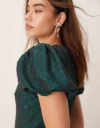 Sister Jane exclusive puff sleeve bubble hem midaxi dress in forest green