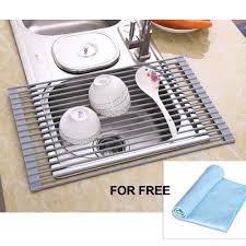 Most sink caddies are functional but far from stylish. Over The Sink Dish Drying Rack Fold Able Kitchen Drying Mat Cloth Included Walmart Com Walmart Com