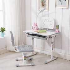 Grey Adjustable Children S Study Desk Chair Set Child Kids Table W Desk Lamp Kids Study Table Desk And Chair Set Childrens Desk And Chair