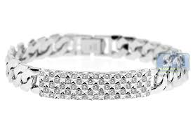Id bracelet unisex 18k yellow gold. Mens Diamond Cuban Link Id Bracelet 18k White Gold 1 97 Ct 8