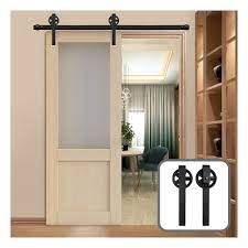 A sliding door is a type of door which opens horizontally by sliding, usually parallel to a wall. 152cm 183cm 200cm Barn Door Hanging Rail For Europe Rustic Black Sliding Hardware Big Wheel Cabinet Wood Door Doors Aliexpress