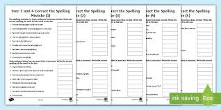 Y3 Y4 Correct The Spelling Mistakes Worksheet Pack