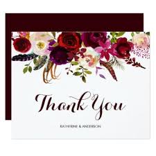 Bohemian Floral Burgundy Fall Wedding Thank You Zazzle Com Wedding Thank You Postcards Wedding Thank You Cards Wedding Thank You Gifts