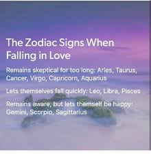 These cancer zodiac facts prove there's so much more to this zodiac sign than those common traits. The Zodiac Signs When Falling In Love Remains Skeptical For Too Long Aries Taurus Cancer Virgo Capricorn Aquarius Lets Themselves Fall Quickly Leo Libra Pisces Remains Aware But Lets Themself Be Happy