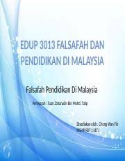 Pendidikan di malaysia adalah suatu usaha berterusan ke arah memperkembangkan lagi potensi individu secara menyeluruh dan bersepadu untuk mewujudkan insan yang seimbang dan harmonis dari segi intelek, Edup 3013 Falsafah Dan Pendidikan Di Malaysiax Edup 3013 Falsafah Dan Pendidikan Di Malaysia Falsafah Pendidikan Di Malaysia Pensyarah Tuan Course Hero
