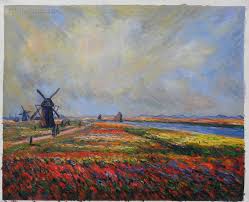 Spring flowers painting field stock photos and images. Field Of Flowers And Windmills Near Leiden Claude Monet Paintings