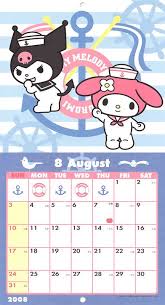 Sanrio My Melody And Kuromi 2008 Calendar Wall August In 2020 Hello Kitty Themes My Melody Retro Wallpaper Iphone