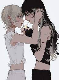 Download Two Lesbian Anime Characters Enjoying an Intimate Moment Wallpaper  | Wallpapers.com