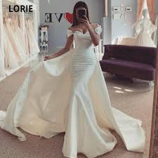 This dress uniquely flares outwards from the knee to create a modern and dramatic line. Lorie Simple Off Shoulder Satin Mermaid Wedding Dresses With Detachable Train South African Cheap Beaded Princess Wedding Gown Wedding Dresses Aliexpress