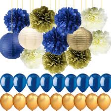 In stock at crossroads mall color royal blue temporarily unavailable at crossroads mall. Royal Blue Gold Cream Party Decorations Tissue Paper Pom Poms Paper Lanterns With Balloons Set For Navy Blue Nautical Party Royal Prince Baby Shower Birthday Wedding Graduation Party Buy Online In Bahamas At