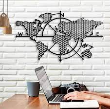 Xl Metal World Map Compass Metal Wall Decor Art Work World Etsy In 2021 Map Wall Decor World Map Wall Decor Metal Wall Decor