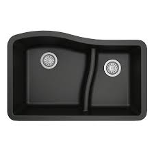 black double offset bowl kitchen sink