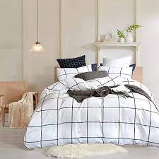 Wellboo White Plaid Duvet Covers Grid Twin Black And White Bedding Cover Cotton Large Plaid Checkered Covers Wh White Bed Covers White Duvet Covers White Duvet