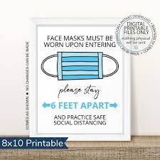 Printable Wear A Mask Sign Social Distancing Sign Keep Etsy Printable Masks Digital Printables Printable Signs