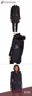Via Spiga Navy Wool Pea Coat Hooded Medium Hooded Wool Coat Faux Fur Trim Coat Fashion