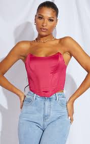 Corset story offre una garanzia di 30 giorni soddisfatti o rimborsati dal giorno del ricevimento dell'ordine. Hot Pink Satin Pointed Hem Bandeau Corset Prettylittlething