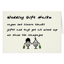 Wedding Gift Haiku A Funny Thank You Poem Zazzle Com Thank You Poems Funny Thank You Funny Wedding Gifts