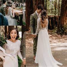 Discount Bohemian Country Wedding Dresses With Long Sleeves Bateau Neck A Line Lace App Boho Bridal Dress Inexpensive Wedding Dresses Wedding Dress Long Sleeve