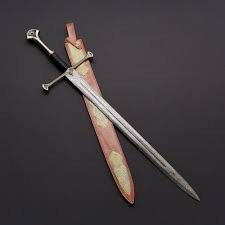 Damascus Steel Handmade Narsil Sword With Leather Sheath Lord Etsy In 2021 Damascus Steel Sword Knight Sword Damascus Steel