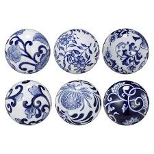 Set Of 6 Round Decorative Ceramic Balls Blue Ceramic Decor Blue White Decor A B Home