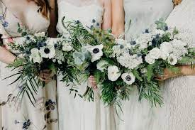 Whimsical Bouquets Of Anemones Roses Herbs And Greenery Wedding Bridal Bouquets Anemone Bridal Bouquet Bridesmaid Bouquet