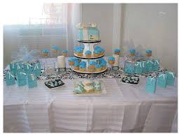 The treat table was a stunner with a brilliant display of decor that accented the edibles perfectly. Tiffany Themed Party For A Baby Shower