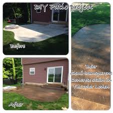 The science of it all Behr Semi Transparent Concrete Stain In The Color Loden Step 1 Power Wash Concrete Ste Transparent Concrete Concrete Stains Stained Concrete Floors Outdoors