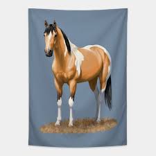 Beautiful buckskin or dun pinto quarter horse mare nuzzling her cute foal, showing the loving bond between mother and baby. Beautiful Buckskin Pinto Quarter Horse Paint Stallion Horses Tapestry Teepublic