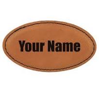 Block Name Design Custom Leatherette Oval Name Badge with Magnet