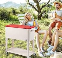 Amazon.com: Outvita 80 Quart Rolling Ice Chest, Portable Bar Drink Cooler  with Catch Basin, Bottom Storage Tray and Bottle Opener for Patio Party BBQ  ...