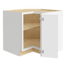 It is lifted into place, and the preinstalled electrical wire is fed through the hole at the back of the cabinet. Home Decorators Collection Newport Assembled 36x34 5x24 In Plywood Shaker Ez Reach Base Corner Kitchen Cabinet Right In Painted Pacific White Ezr36r Npw The Home Depot