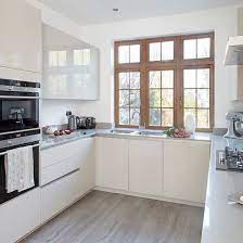 Modern U Shaped Kitchen With Handleless Cabinetry Ideal Home Kitchen Remodel Small Small Modern Kitchens Kitchen Design Small