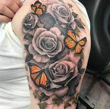 Top Rose And Butterfly Tattoo On Shoulder Black Ideas Rose And Butterfly Tattoo Butterfly Tattoo On Shoulder Butterfly Tattoo